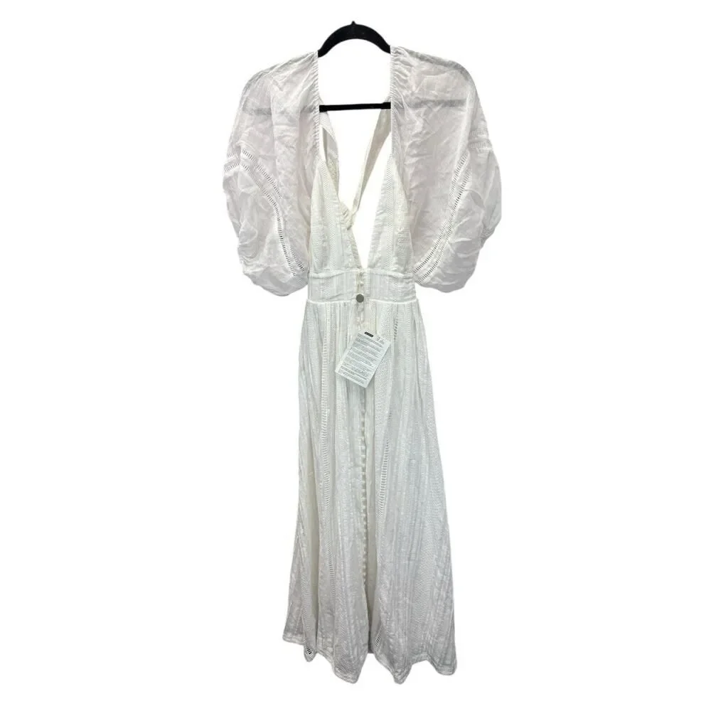 Joslin Anthropologie White Julianna Cotton Maxi Dress 4 Puff Sleeves Open Back - Picture 9 of 13